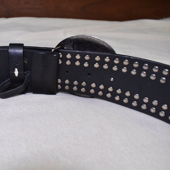 Black Studded Lambskin Leather Wide Belt Round Buckle Women’s XL - Picture 10 of 10